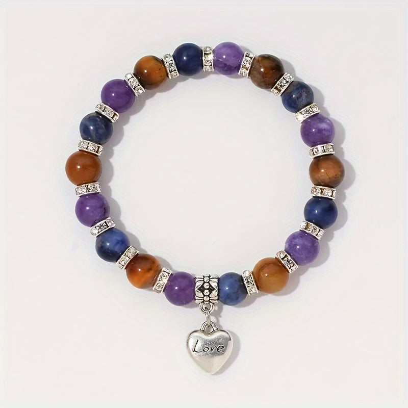 Natural Stone Artificial Crystal Bracelet: Yellow Tiger'S Eye, Amethyst, And Lapis Lazuli