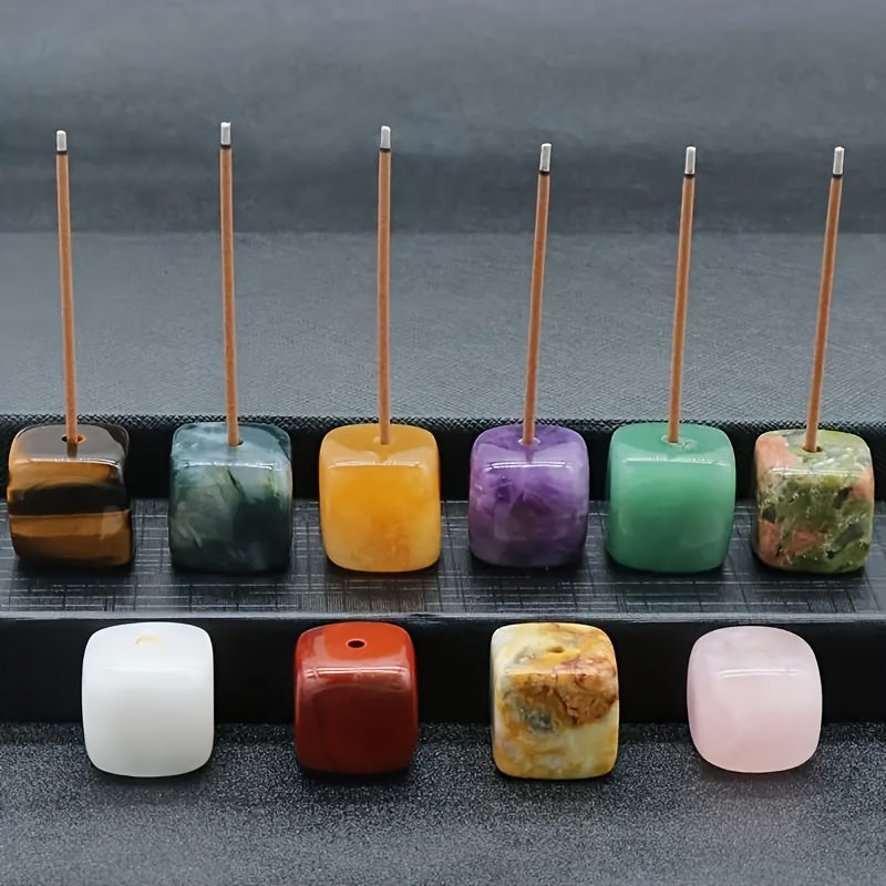 1pc Natural Crystal Incense Holder, Rose Quartz Amethyst Incense Burner Frame, Square Incense Burner Frame, Natural Stone Craftsmanship Accessories, Mini Incense Burner Frame, Room Decoration, Bedroom Accessories, Household A