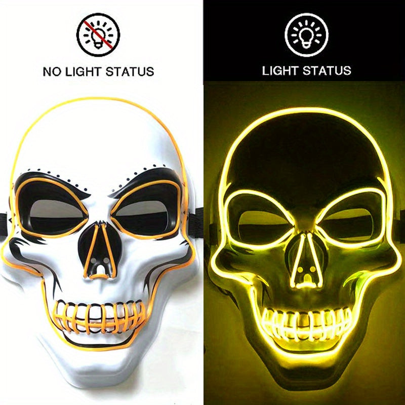 LED Luminous Halloween Skeleton Mask - Scare Your Friends with EL Cold Light Fluorescent Effect