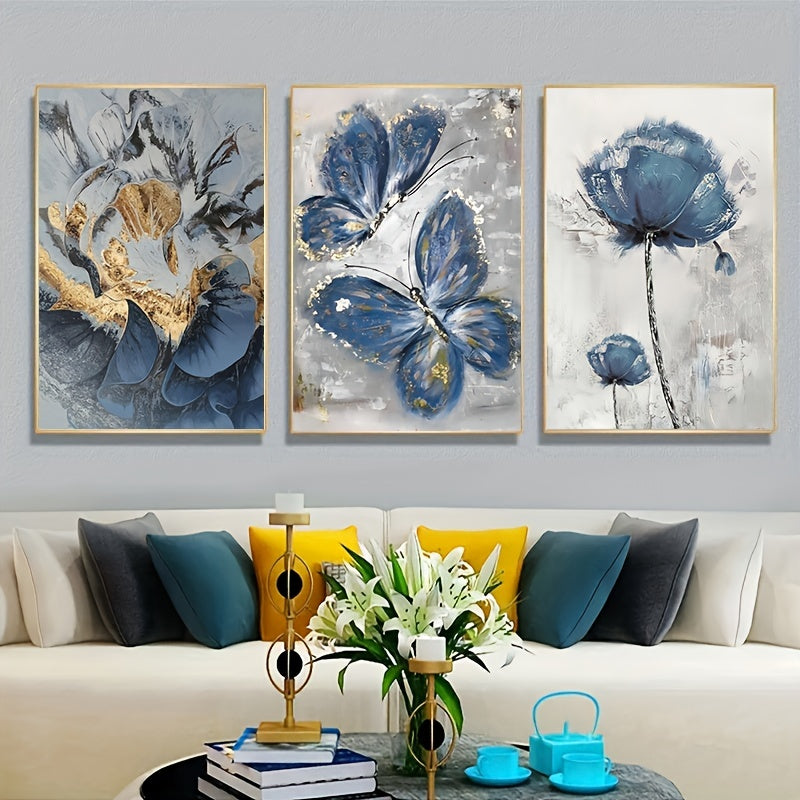 3pcs Luxury Oil Painting Canvas, Flower Butterfly Wall Art for Living Room Decor - 15.7x23.6in/40cmx60cm, No Frame Required