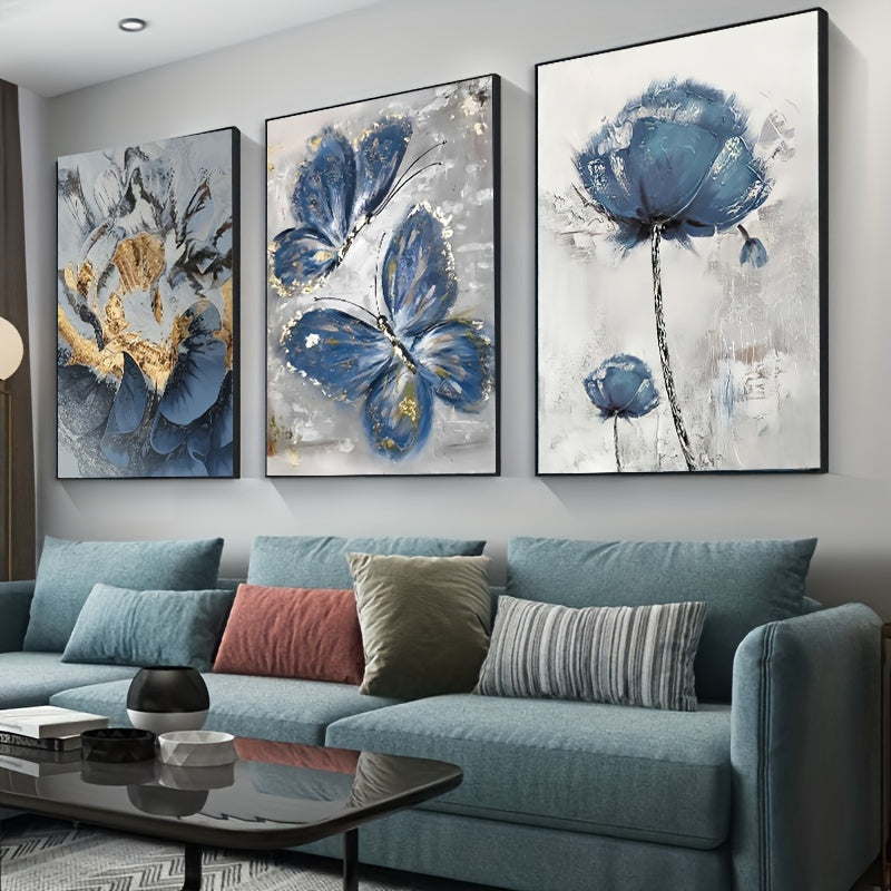 3pcs Luxury Oil Painting Canvas, Flower Butterfly Wall Art for Living Room Decor - 15.7x23.6in/40cmx60cm, No Frame Required