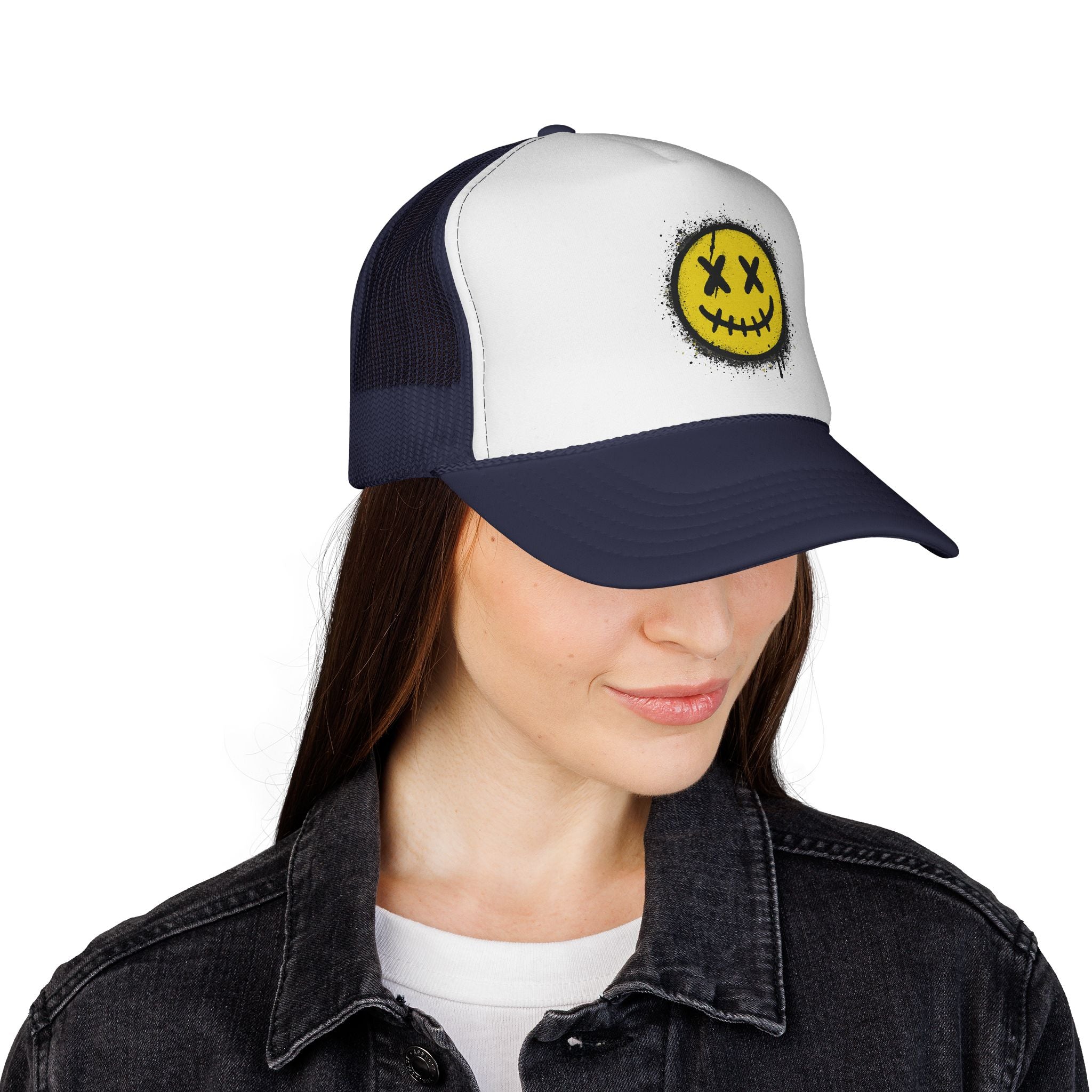 SHG Smiley Face Trucker Cap - Trendy Casual Hat for Festivals, Outdoor Events, Summer Fun, Gift for Friends, Streetwear Essential