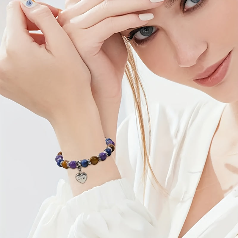 Natural Stone Artificial Crystal Bracelet: Yellow Tiger'S Eye, Amethyst, And Lapis Lazuli