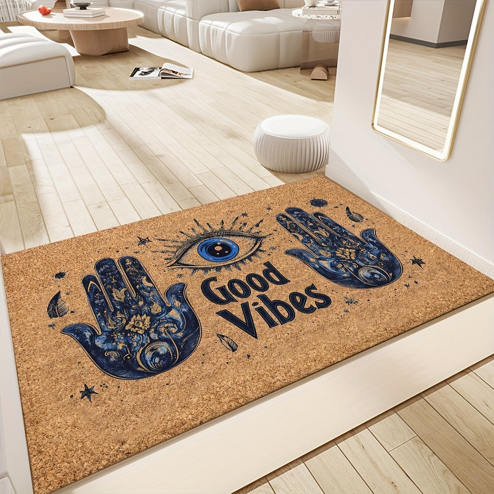 1pc Evil Eye Welcome Mat, Non-Slip Polyester Rug, Machine Washable, Braided Doormat with Rubber Backing, Lightweight Rectangle Floor Mat for Home, Outdoor, Entrance, Bedroom, Balcony - Christmas Gift Home Accessory