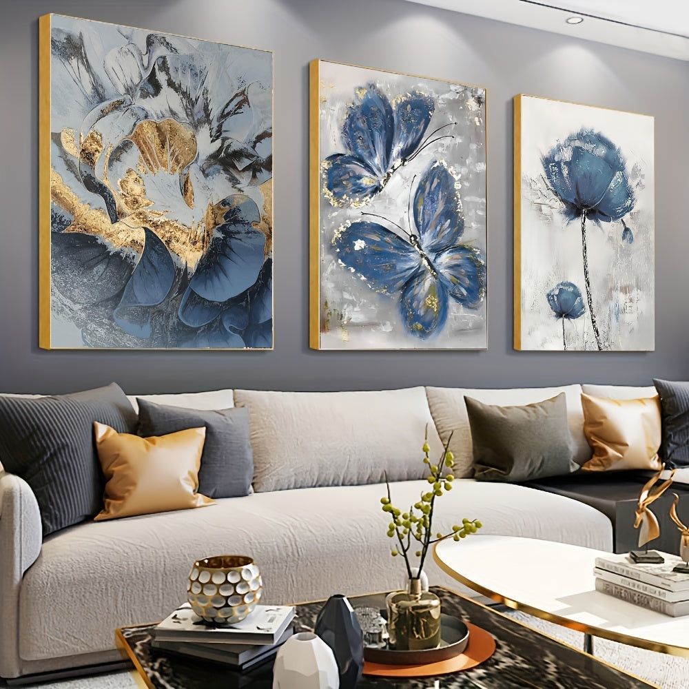 3pcs Luxury Oil Painting Canvas, Flower Butterfly Wall Art for Living Room Decor - 15.7x23.6in/40cmx60cm, No Frame Required
