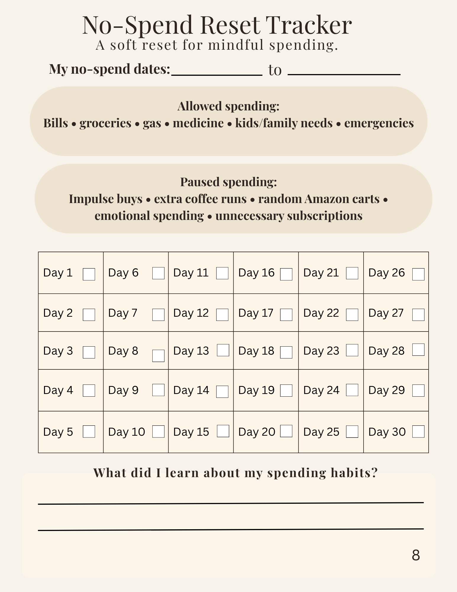 Soft Life Savings Challenge Bundle | Printable Savings Tracker + No-Spend Reset