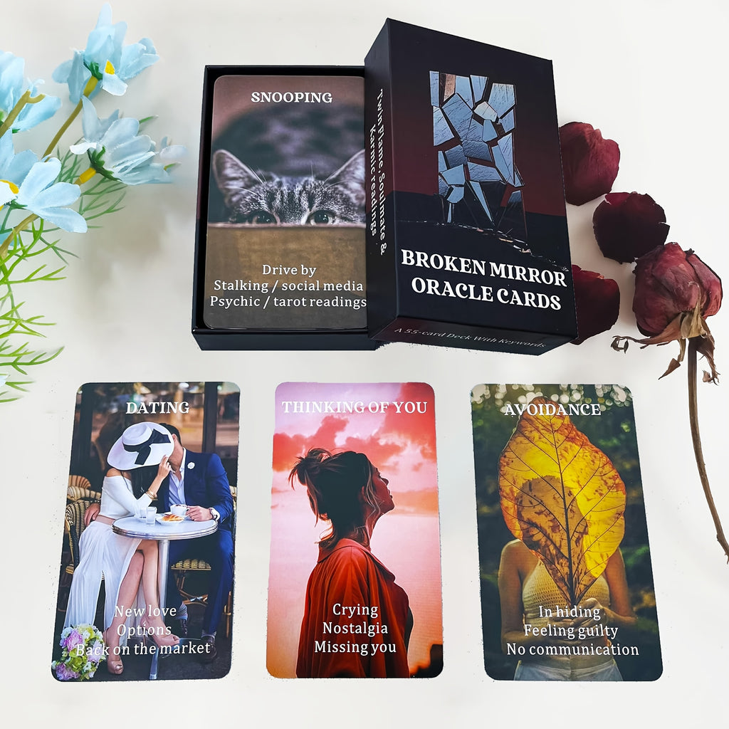 Broken Mirror Oracle Cards Deck for Love & Relationships | Divination Tarot Card Set with Guide | Psychic Soulmate Readings & Fortune Telling | Card Stock Material, 14+ Accessory for Beginners