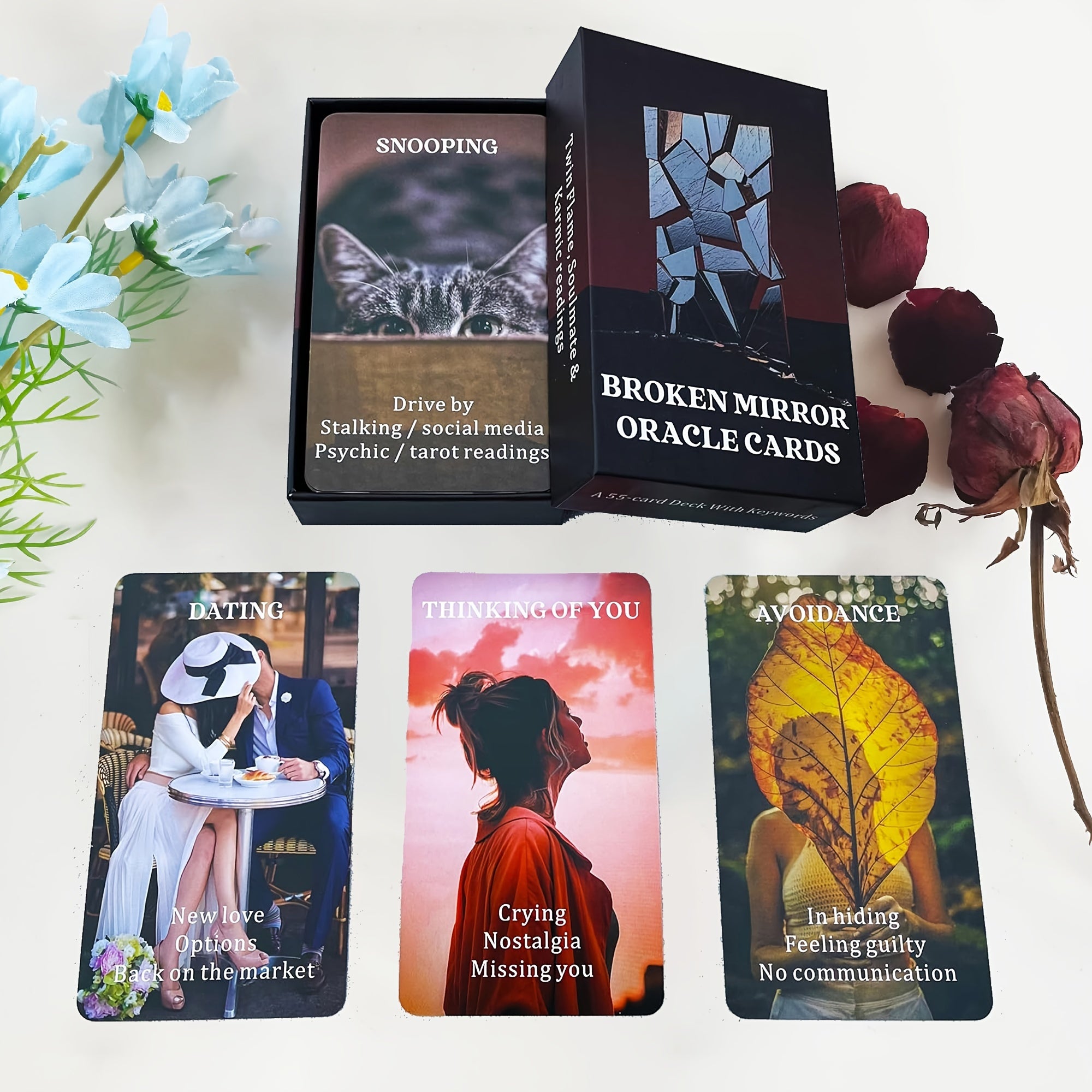 Broken Mirror Oracle Cards Deck for Love & Relationships | Divination Tarot Card Set with Guide | Psychic Soulmate Readings & Fortune Telling | Card Stock Material, 14+ Accessory for Beginners