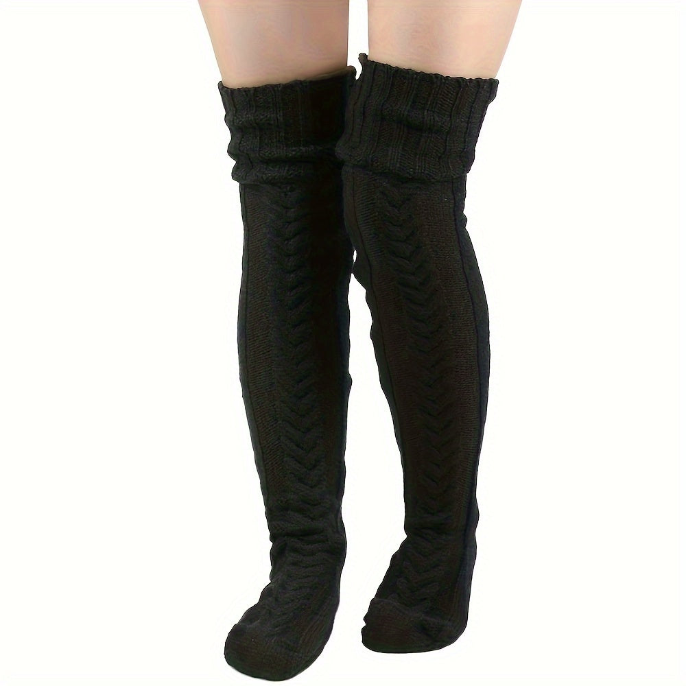 5-Pack or Single Pair Nylon Thick Knit Warm Leg Warmers Over-The-Knee High Socks Fall/Winter Hand Wash Only Solid Color Polyamide & Elastane Christmas Gift Casual Fashion