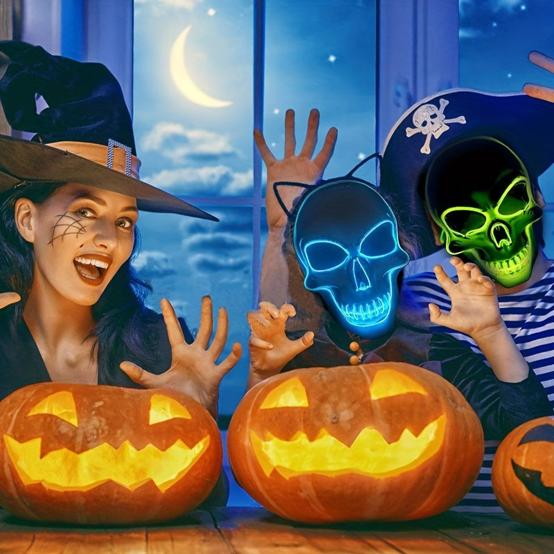 LED Luminous Halloween Skeleton Mask - Scare Your Friends with EL Cold Light Fluorescent Effect