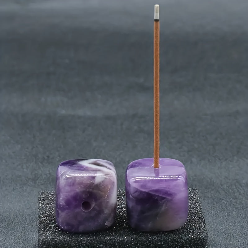 1pc Natural Crystal Incense Holder, Rose Quartz Amethyst Incense Burner Frame, Square Incense Burner Frame, Natural Stone Craftsmanship Accessories, Mini Incense Burner Frame, Room Decoration, Bedroom Accessories, Household A