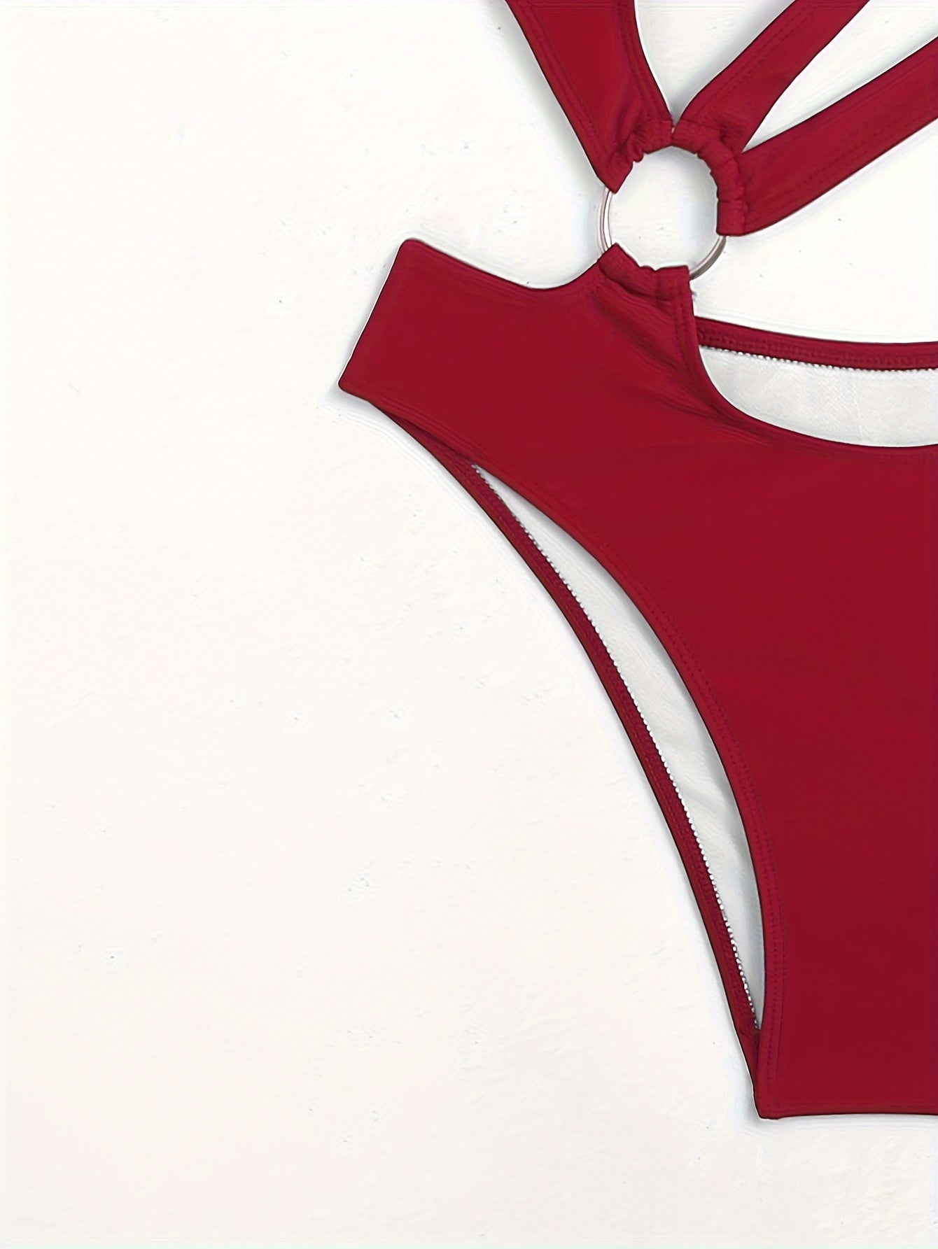 Solid Color Sexy One-piece Swimsuit, Asymmetrical Ring-Linked Cut Out Bathing Suits, Women's Swimwear & Clothing