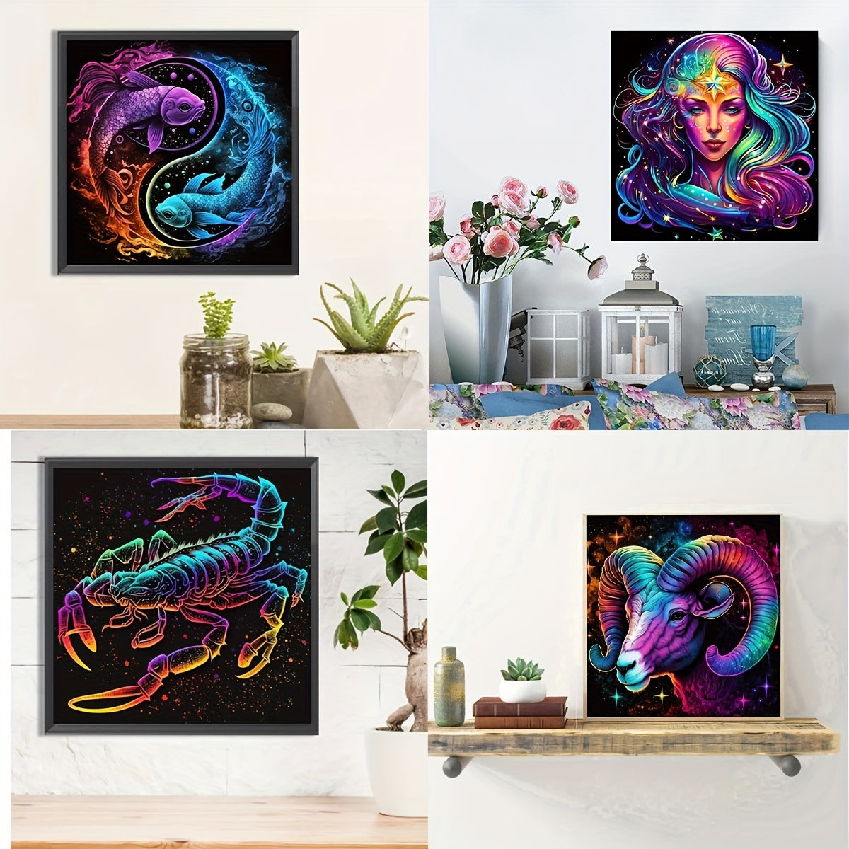 Diamond Painting - DIY 5D Zodiac Gemstone Painting White, Golden, and, Double, Triple, Crab, Lion, Virgin, and, Scorpio, and, Gemstone, Water, Art, Set, Full, Round, Diamond, Water, Art, Set, Full, Round, Diamond, Water, Art,