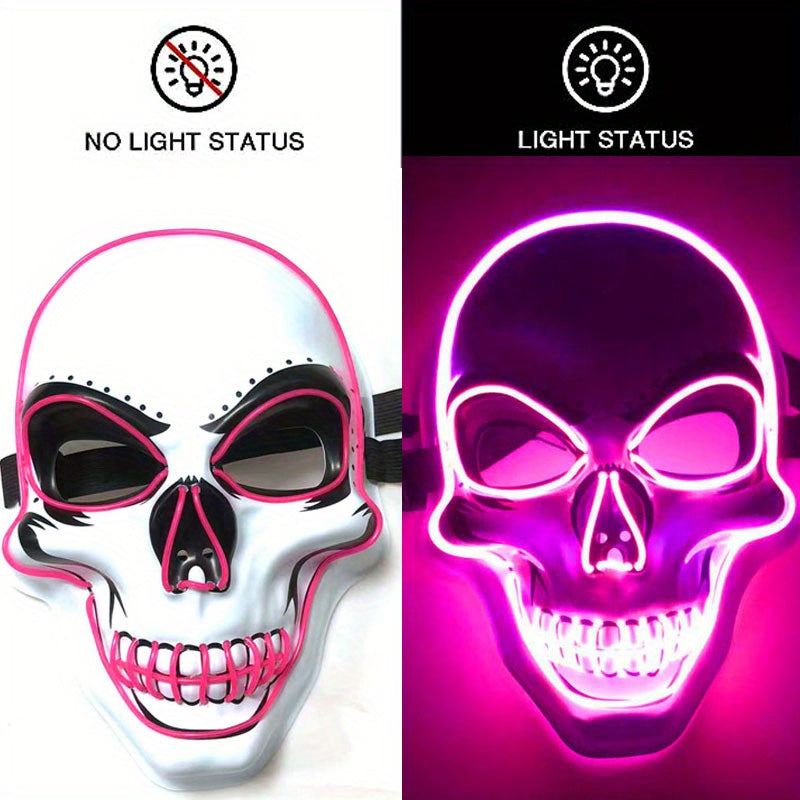 LED Luminous Halloween Skeleton Mask - Scare Your Friends with EL Cold Light Fluorescent Effect