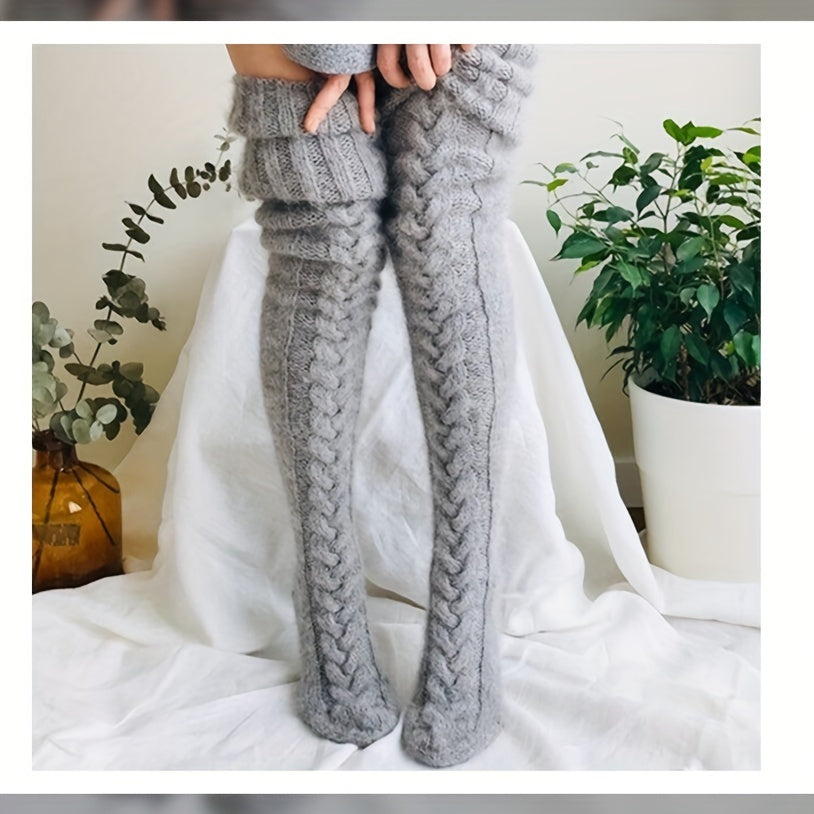 5-Pack or Single Pair Nylon Thick Knit Warm Leg Warmers Over-The-Knee High Socks Fall/Winter Hand Wash Only Solid Color Polyamide & Elastane Christmas Gift Casual Fashion