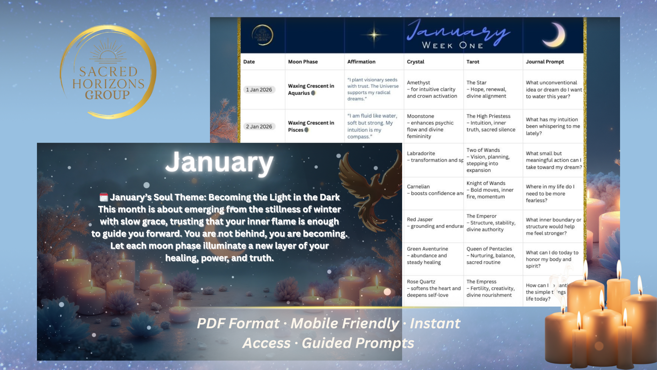 🗓 January 2026 – Becoming the Light in the Dark (Digital Spiritual Calendar)