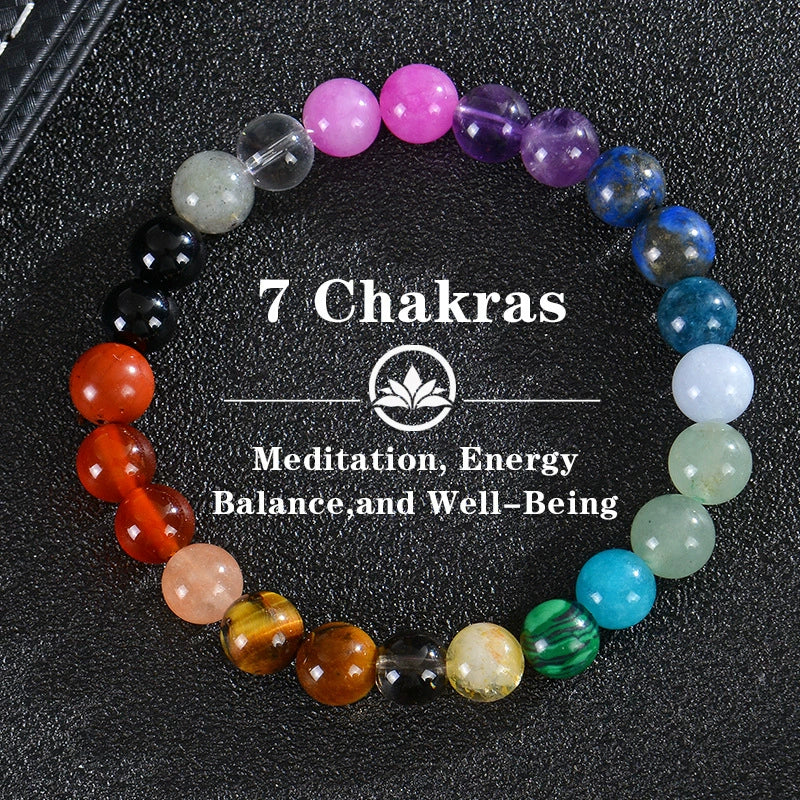Bohemia Colorful Stone Bracelet Tigereye Crystal String Beads Yoga Stone Bracelet 7 Chakras Card Bracelet