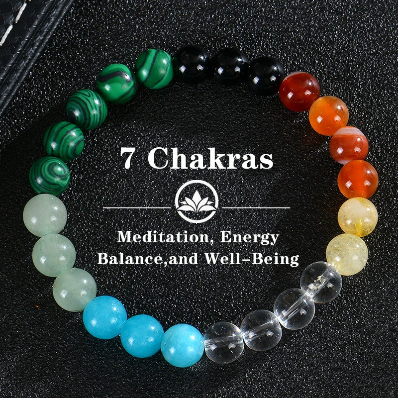 Bohemia Colorful Stone Bracelet Tigereye Crystal String Beads Yoga Stone Bracelet 7 Chakras Card Bracelet