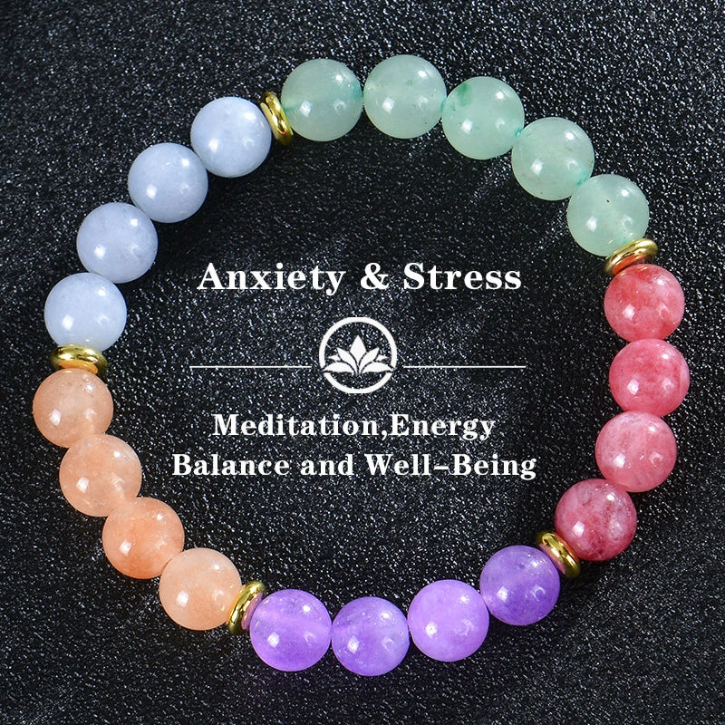 Bohemia Colorful Stone Bracelet Tigereye Crystal String Beads Yoga Stone Bracelet 7 Chakras Card Bracelet