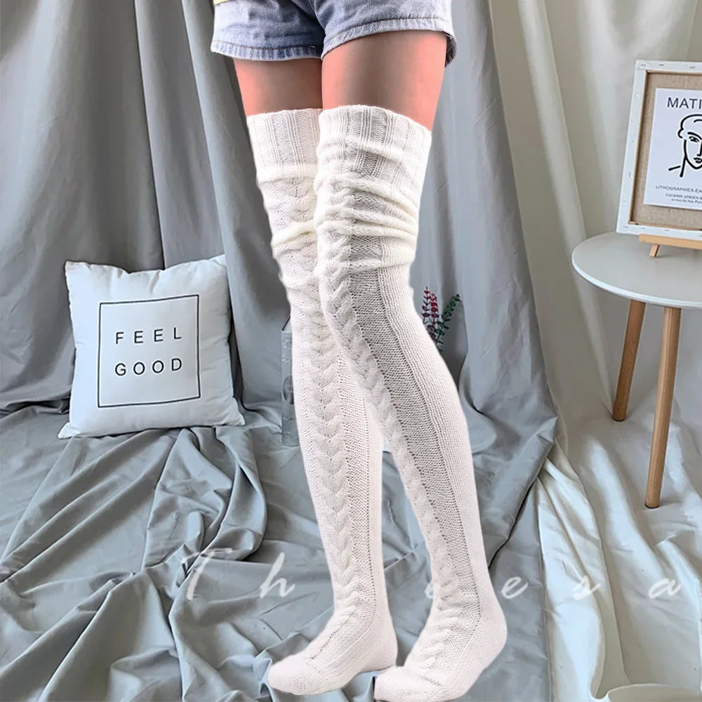 Thigh High Stockings Women Winter Warm Ladies Girls Black White Over Above Knee Sock Extra Long Female plus size Foot Leg Warmer