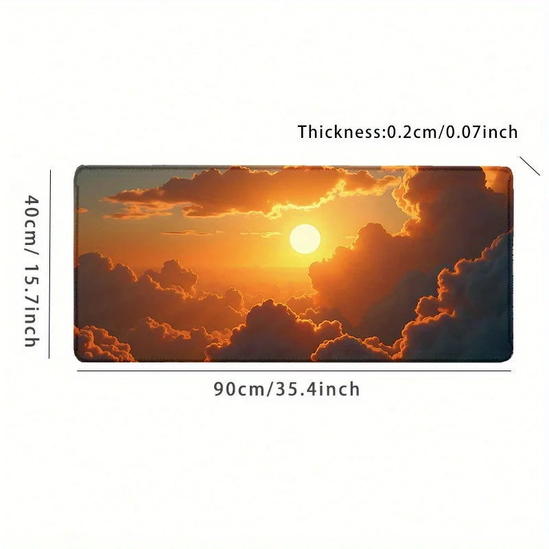 Extra-Large Vibrant Sunset Desk Mat with Aesthetic Clouds | 35.4x15.7 Inch Non-Slip Rubber Base Keyboard Pad | Smooth Surface fo