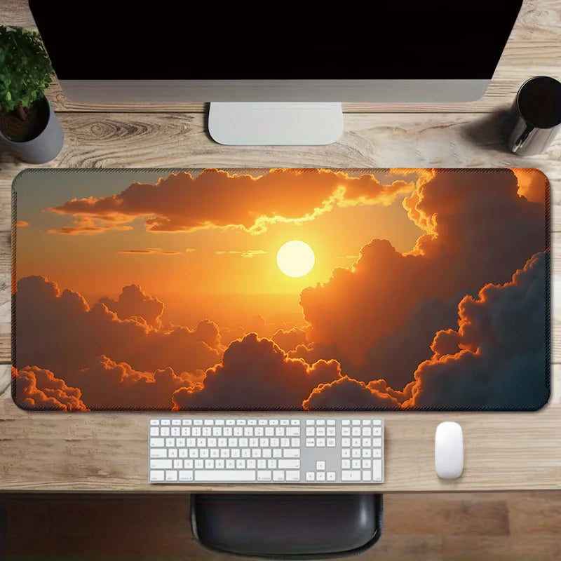 Extra-Large Vibrant Sunset Desk Mat with Aesthetic Clouds | 35.4x15.7 Inch Non-Slip Rubber Base Keyboard Pad | Smooth Surface fo