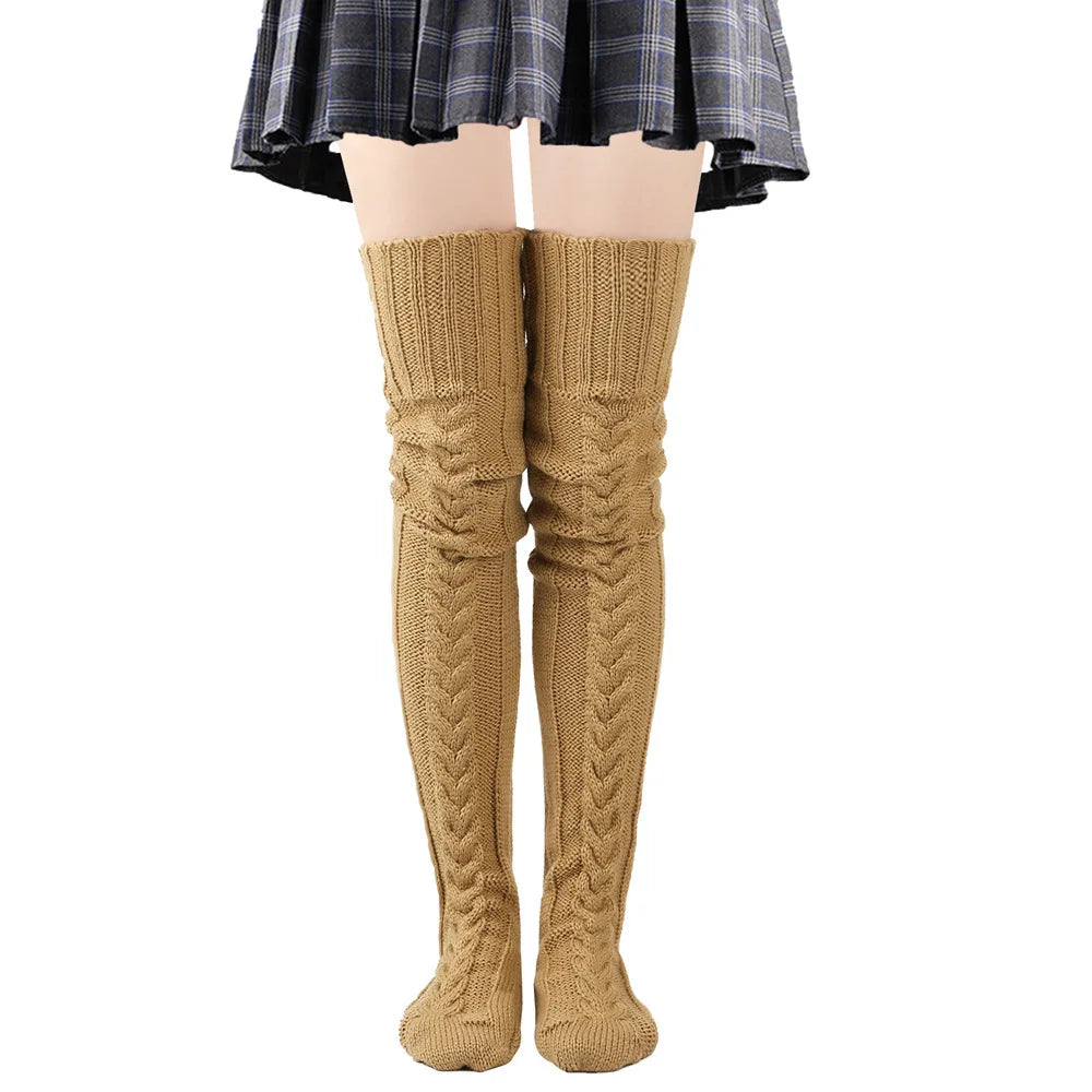 Thigh High Stockings Women Winter Warm Ladies Girls Black White Over Above Knee Sock Extra Long Female plus size Foot Leg Warmer