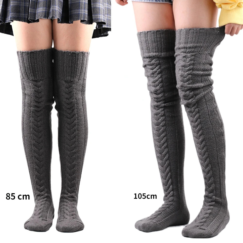 Thigh High Stockings Women Winter Warm Ladies Girls Black White Over Above Knee Sock Extra Long Female plus size Foot Leg Warmer