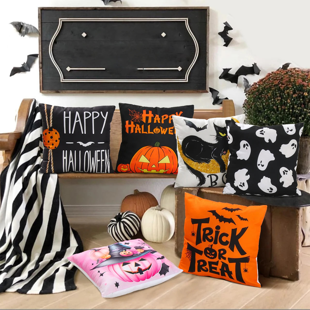 Halloween Decoration For Home Cartoon Pumpkin Bat Ghost Pillowcase Horror Halloween Party Supplies Accessories Haloween Ornament