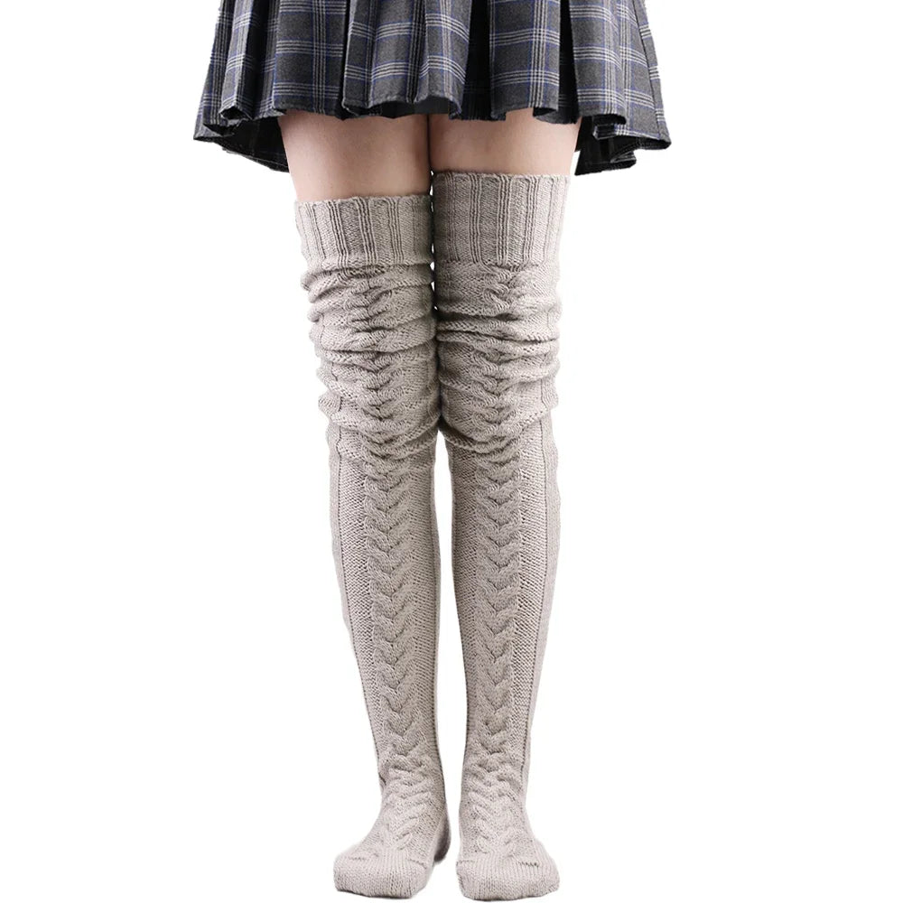 Thigh High Stockings Women Winter Warm Ladies Girls Black White Over Above Knee Sock Extra Long Female plus size Foot Leg Warmer
