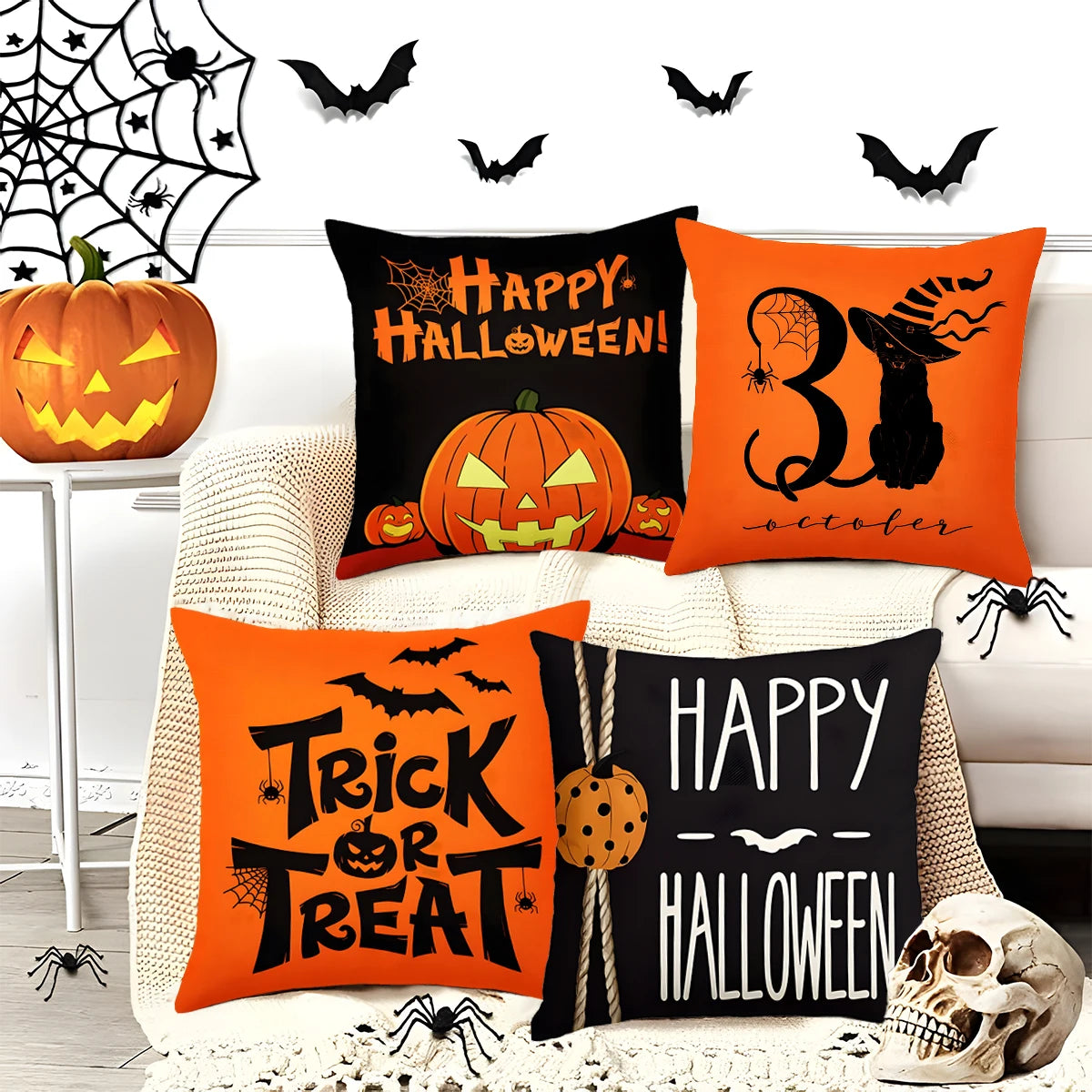 Halloween Decoration For Home Cartoon Pumpkin Bat Ghost Pillowcase Horror Halloween Party Supplies Accessories Haloween Ornament