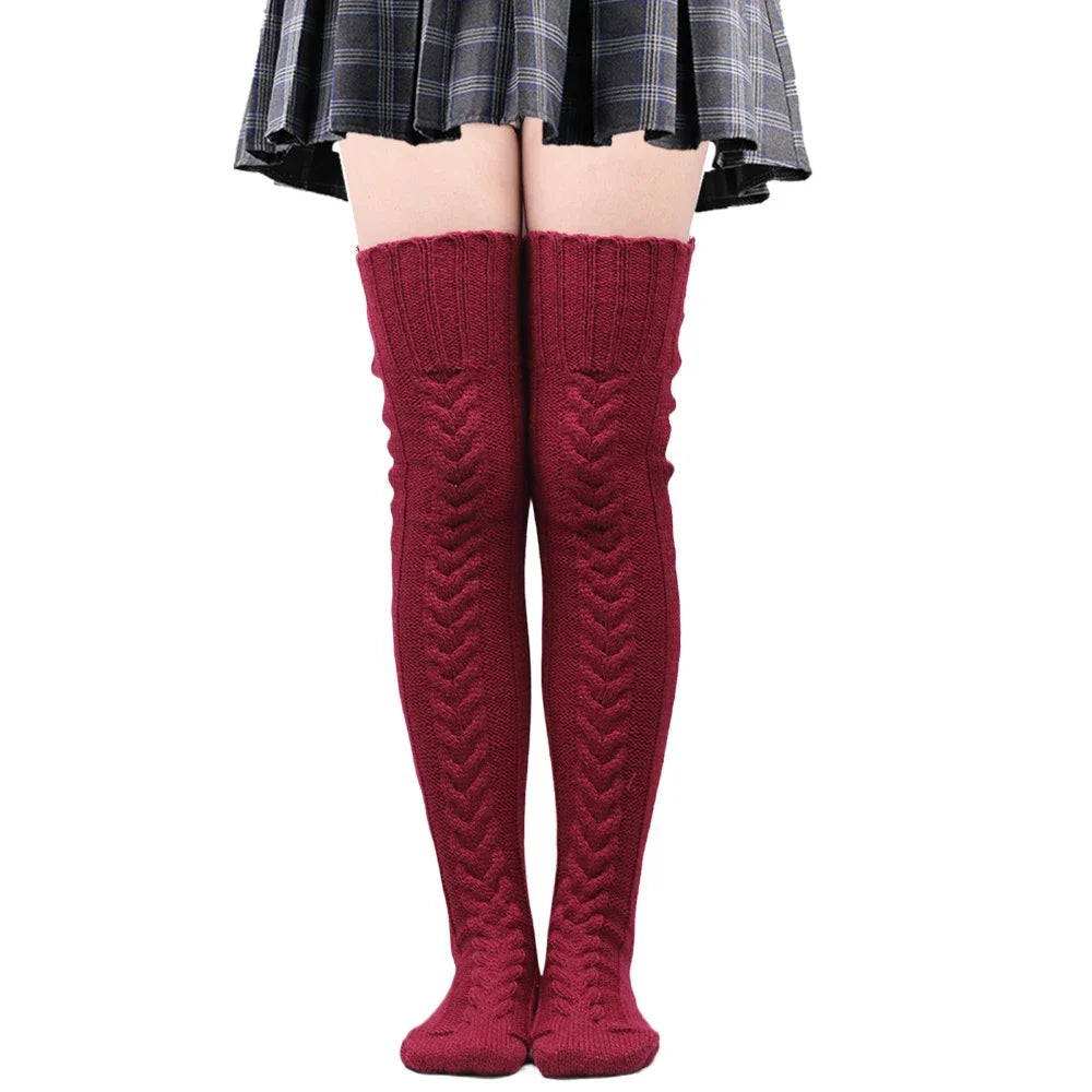 Thigh High Stockings Women Winter Warm Ladies Girls Black White Over Above Knee Sock Extra Long Female plus size Foot Leg Warmer