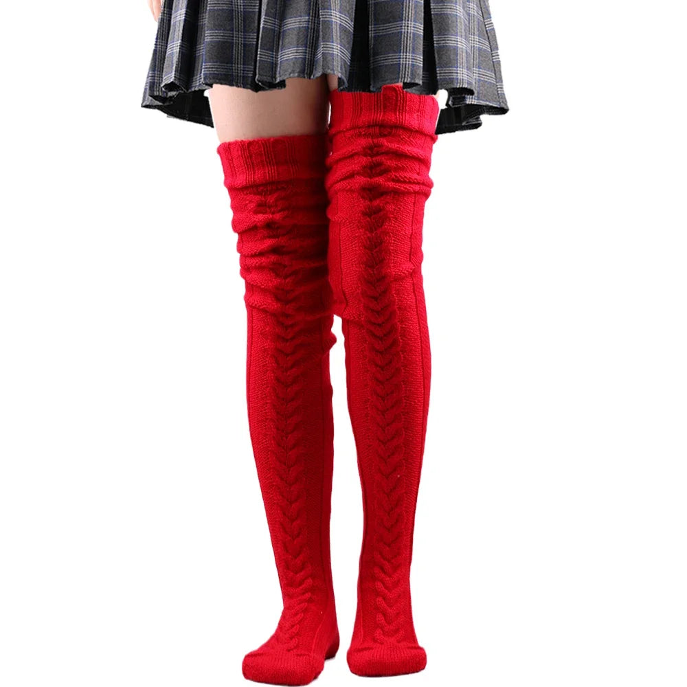 Thigh High Stockings Women Winter Warm Ladies Girls Black White Over Above Knee Sock Extra Long Female plus size Foot Leg Warmer