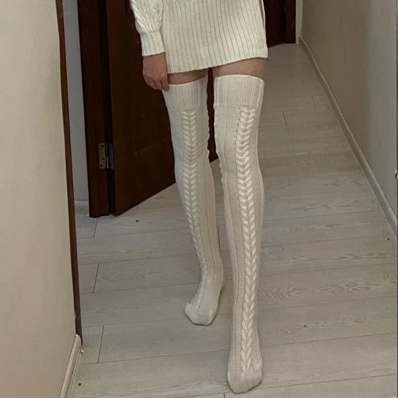 Thigh High Stockings Women Winter Warm Ladies Girls Black White Over Above Knee Sock Extra Long Female plus size Foot Leg Warmer