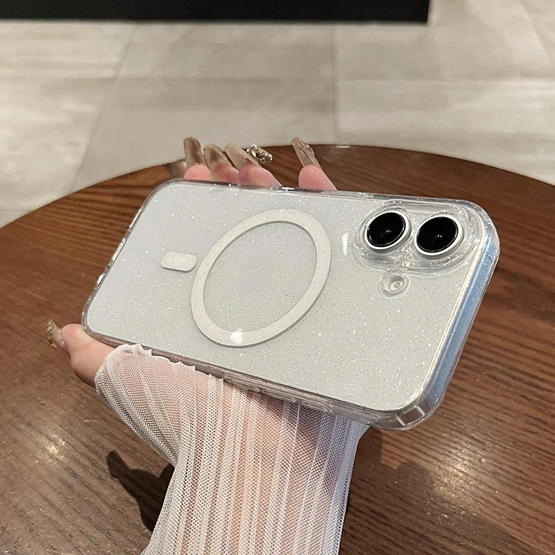 Luxury Glitter Magsafe Transparent Case For iPhone 17 Air 11 12 13 14 15 16 Pro Max Plus Magnetic Wireless Charge Soft Cover