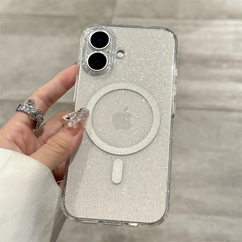 Luxury Glitter Magsafe Transparent Case For iPhone 17 Air 11 12 13 14 15 16 Pro Max Plus Magnetic Wireless Charge Soft Cover