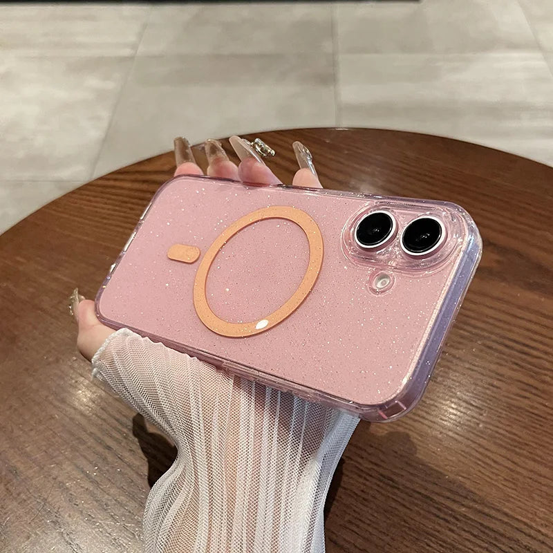 Luxury Glitter Magsafe Transparent Case For iPhone 17 Air 11 12 13 14 15 16 Pro Max Plus Magnetic Wireless Charge Soft Cover