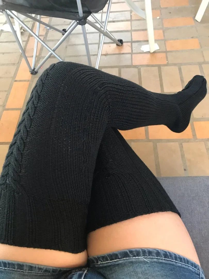 Thigh High Stockings Women Winter Warm Ladies Girls Black White Over Above Knee Sock Extra Long Female plus size Foot Leg Warmer