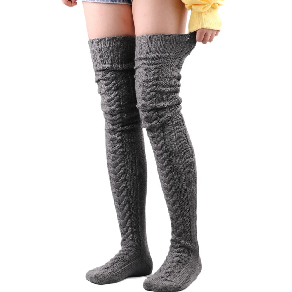 Thigh High Stockings Women Winter Warm Ladies Girls Black White Over Above Knee Sock Extra Long Female plus size Foot Leg Warmer