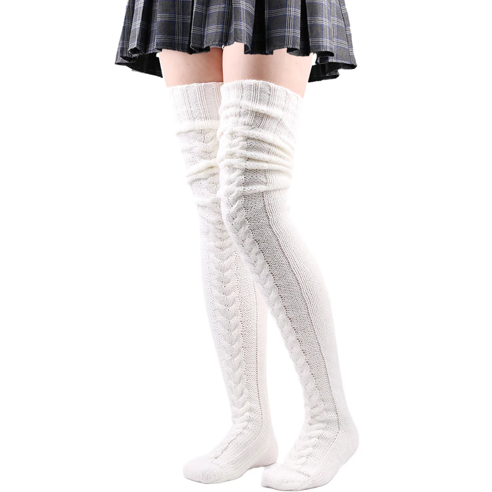 Thigh High Stockings Women Winter Warm Ladies Girls Black White Over Above Knee Sock Extra Long Female plus size Foot Leg Warmer
