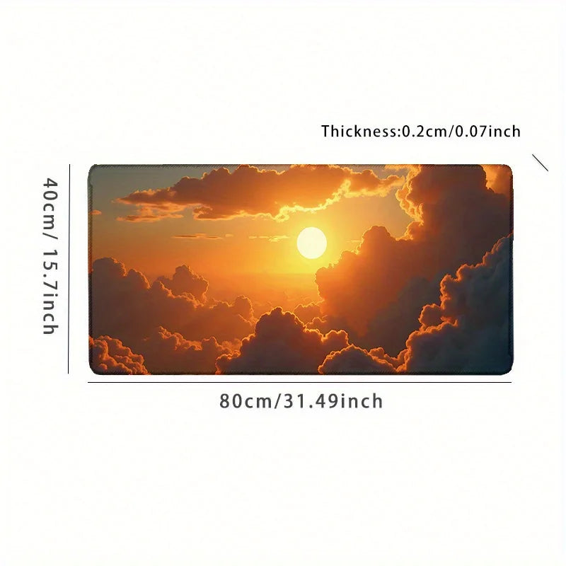Extra-Large Vibrant Sunset Desk Mat with Aesthetic Clouds | 35.4x15.7 Inch Non-Slip Rubber Base Keyboard Pad | Smooth Surface fo
