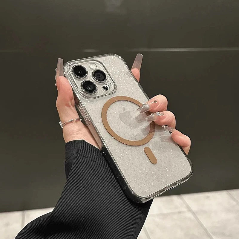 Luxury Glitter Magsafe Transparent Case For iPhone 17 Air 11 12 13 14 15 16 Pro Max Plus Magnetic Wireless Charge Soft Cover