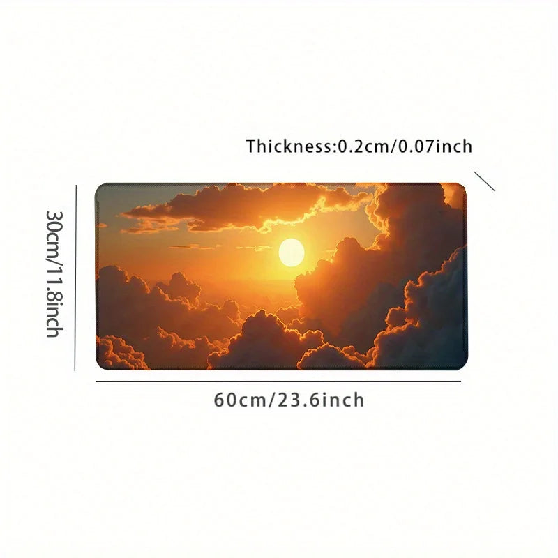 Extra-Large Vibrant Sunset Desk Mat with Aesthetic Clouds | 35.4x15.7 Inch Non-Slip Rubber Base Keyboard Pad | Smooth Surface fo