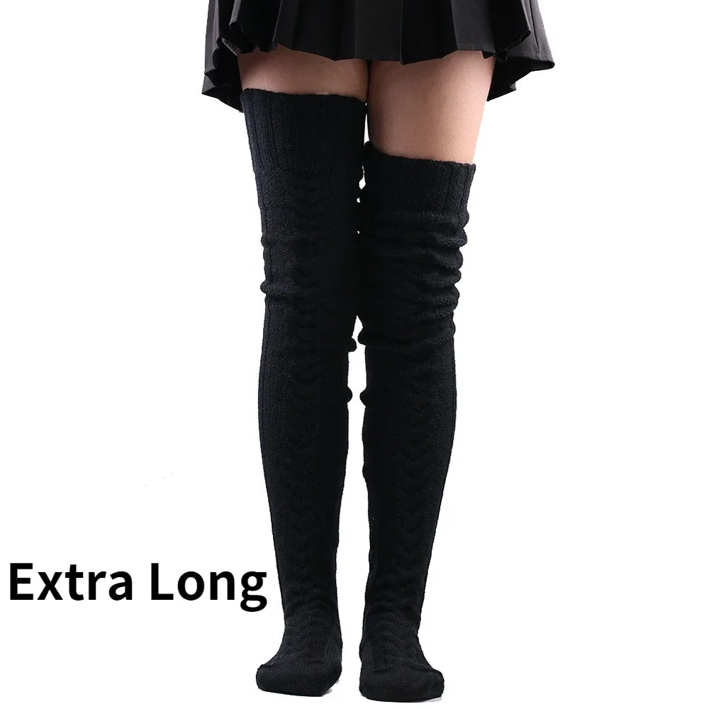 Thigh High Stockings Women Winter Warm Ladies Girls Black White Over Above Knee Sock Extra Long Female plus size Foot Leg Warmer