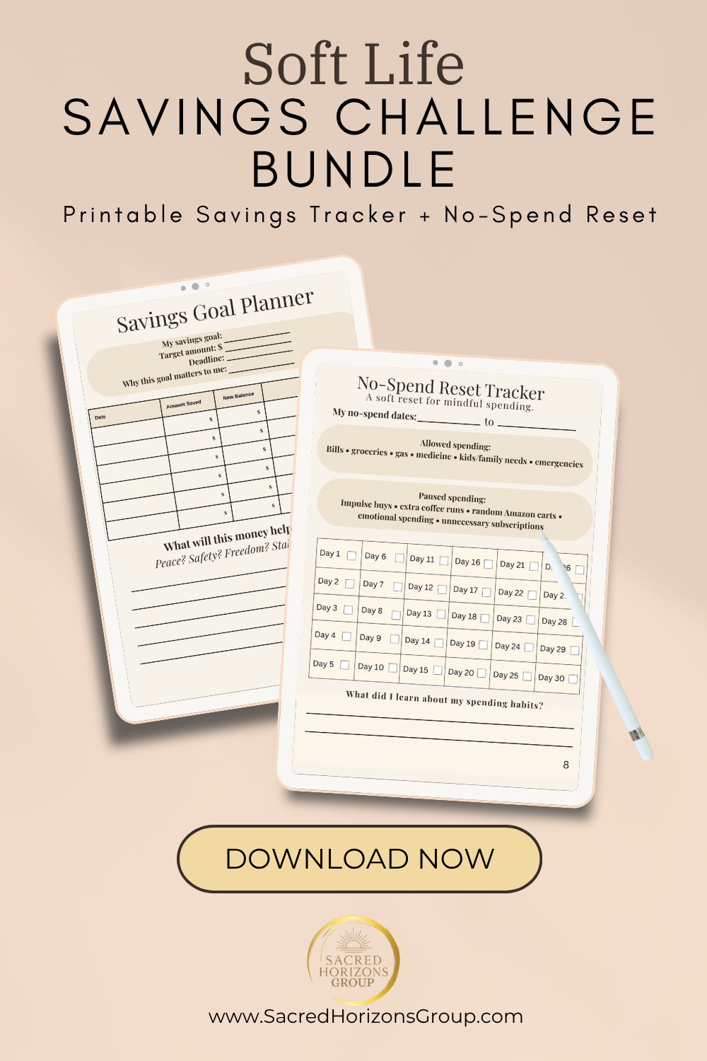 Soft Life Money Reset Bundle | Finance Tracker + Savings Challenge Printable Bundle