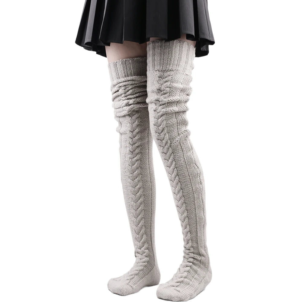 Thigh High Stockings Women Winter Warm Ladies Girls Black White Over Above Knee Sock Extra Long Female plus size Foot Leg Warmer