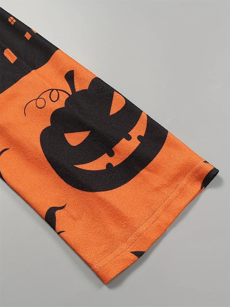 plus Size Women's Halloween Costume Pumpkin Graphic Cardigan Pullover Open Front Button Sweater Outerwear for Autumn
