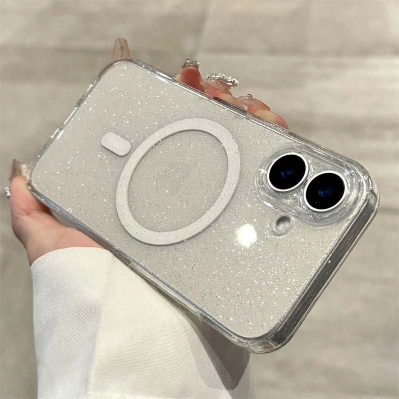 Luxury Glitter Magsafe Transparent Case For iPhone 17 Air 11 12 13 14 15 16 Pro Max Plus Magnetic Wireless Charge Soft Cover