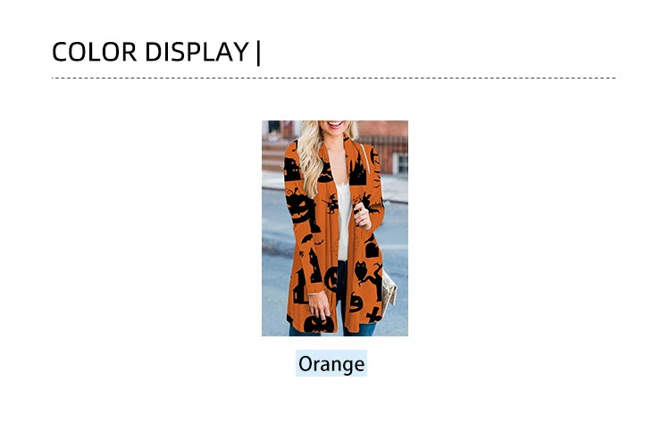 plus Size Women's Halloween Costume Pumpkin Graphic Cardigan Pullover Open Front Button Sweater Outerwear for Autumn