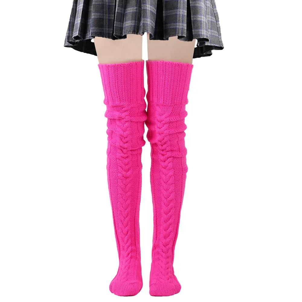 Thigh High Stockings Women Winter Warm Ladies Girls Black White Over Above Knee Sock Extra Long Female plus size Foot Leg Warmer